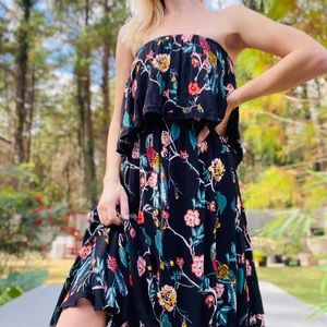 Floral Print Strapless Midi Dress